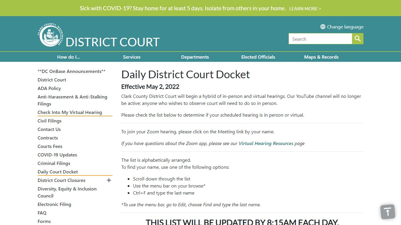 Daily District Court Docket | Clark County